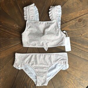 Girls Antique Floral Ruffle Strap Bikini